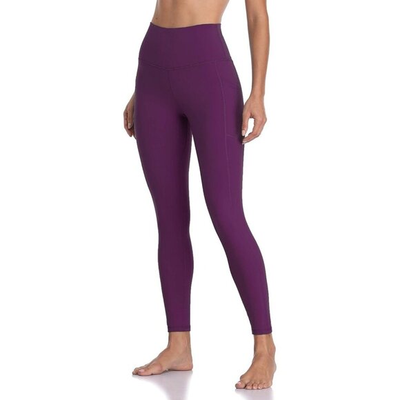 Women's High Waisted Yoga Pants 7/8 Length Leggings with Pockets Purple - Picture 3 of 6